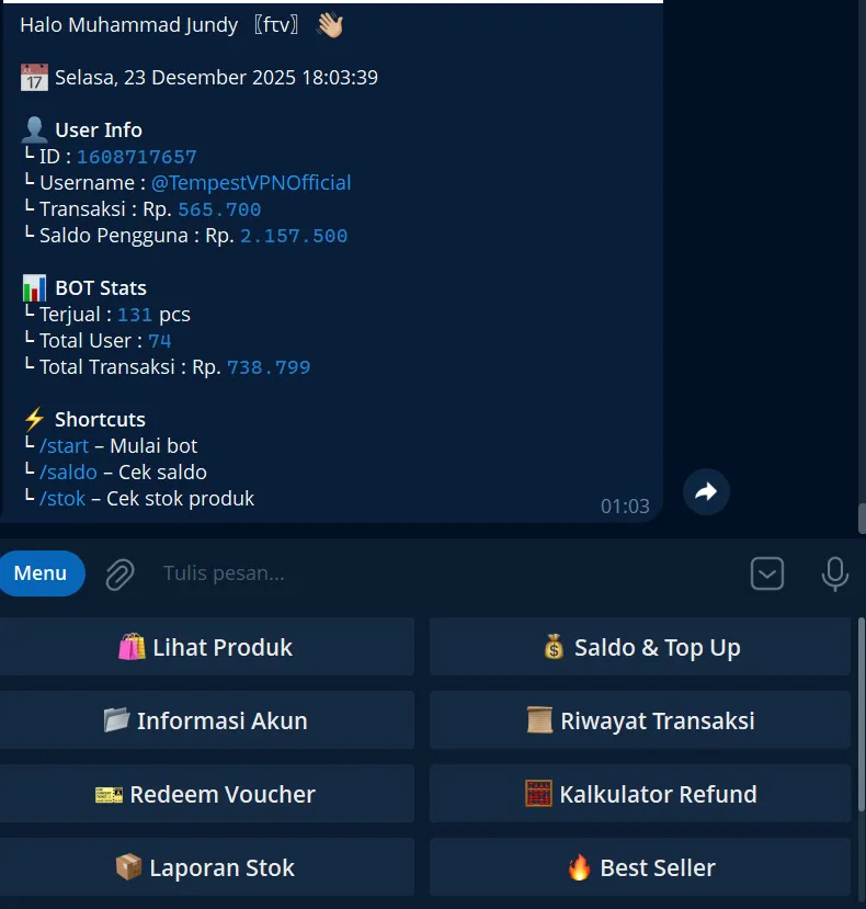 Tangkapan layar beranda bot FUSIONIFY Bot