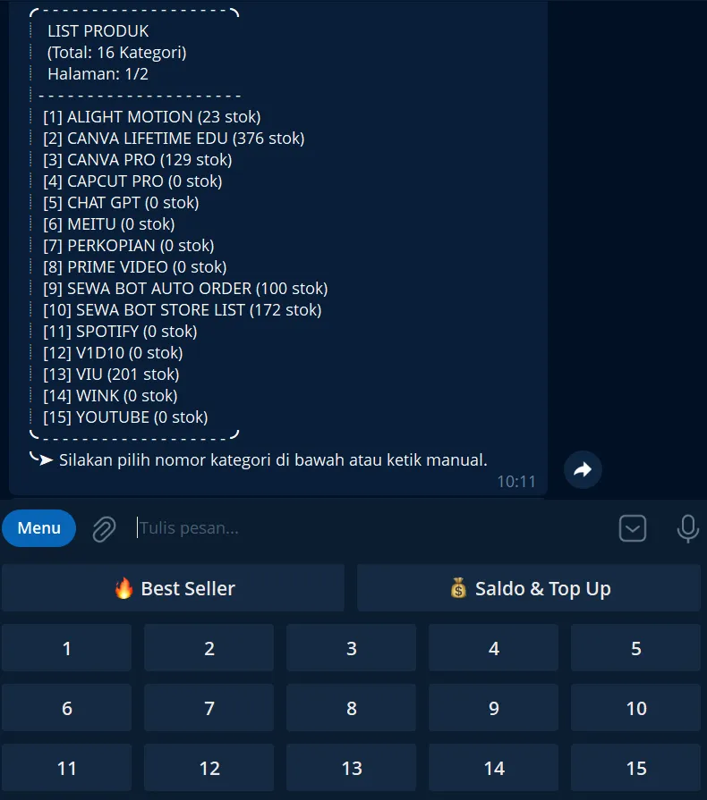 Tangkapan layar katalog produk FUSIONIFY Bot